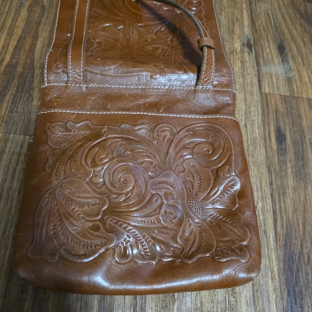 Patricia Nash Tan Embossed Leather Crossbody Bag